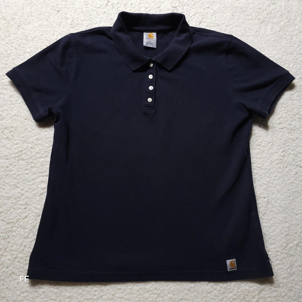 Carhartt Women's Polo 97% Cotton 3% Spandex Navy Short Sleeve L (Size L)